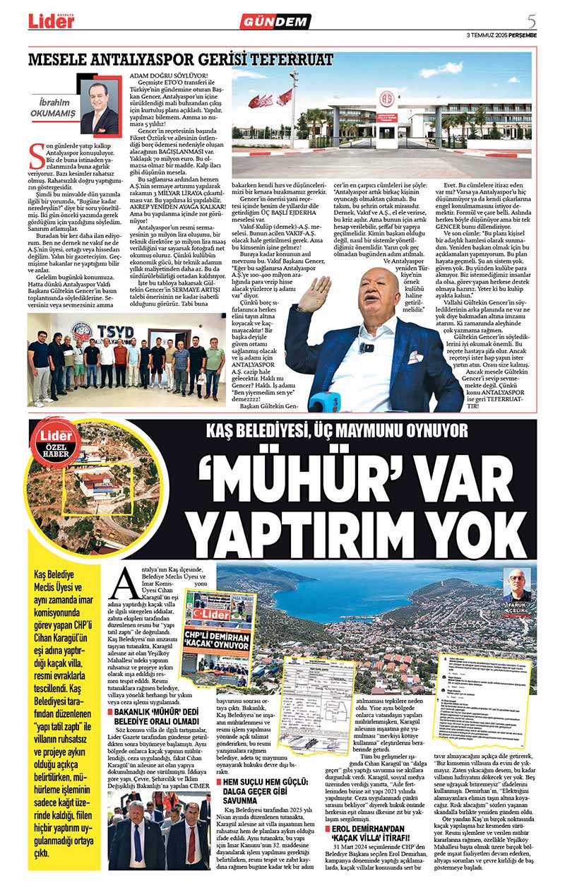 3 T E M M U Z 2025 L İ D E R G A Z E T E A N T A L Y A 5
