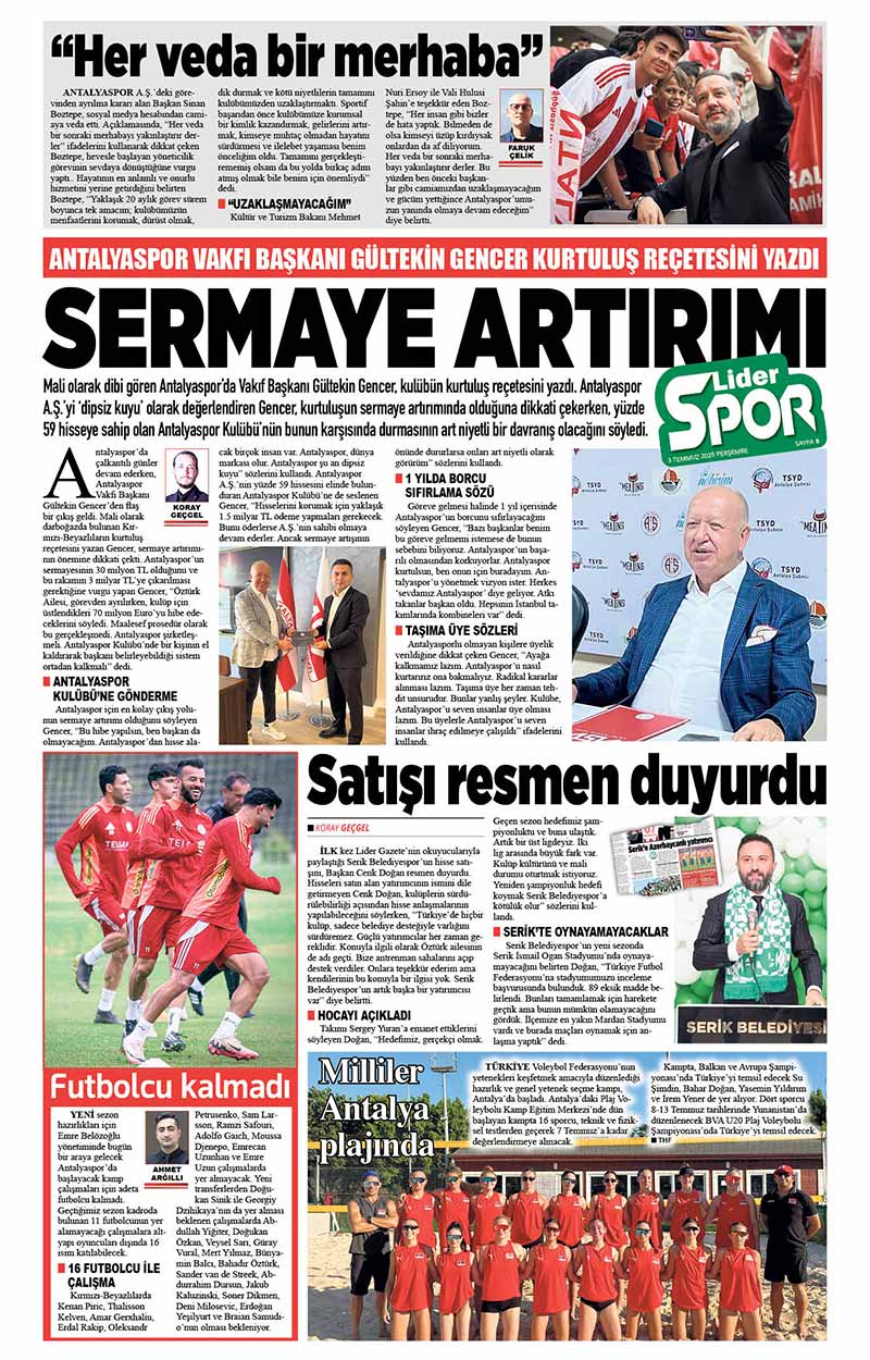 3 T E M M U Z 2025 L İ D E R G A Z E T E A N T A L Y A 8
