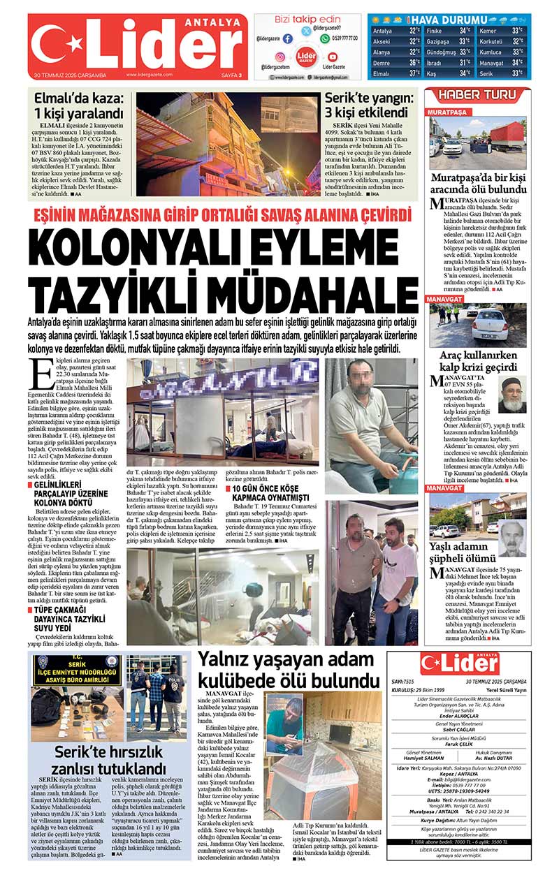 30 T E M M U Z 2025 L İ D E R G A Z E T E A N T A L Y A 3