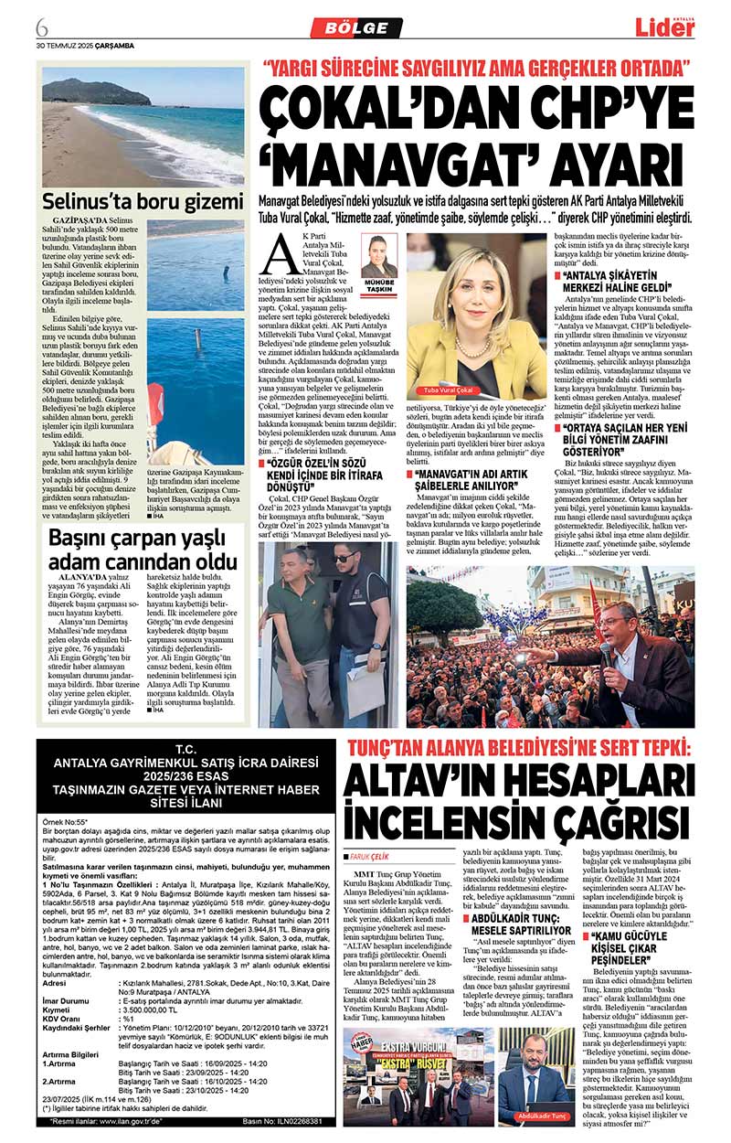 30 T E M M U Z 2025 L İ D E R G A Z E T E A N T A L Y A 6