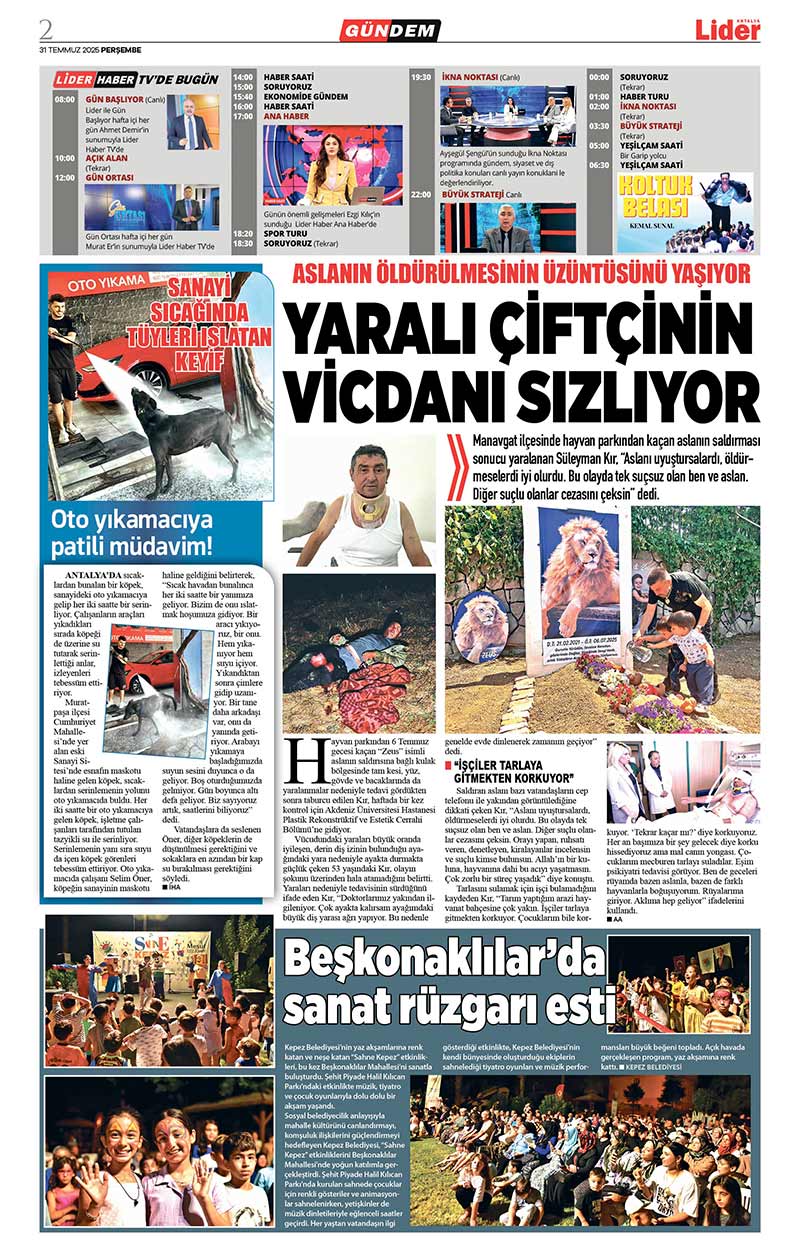 31 T E M M U Z 2025 L İ D E R G A Z E T E A N T A L Y A 2