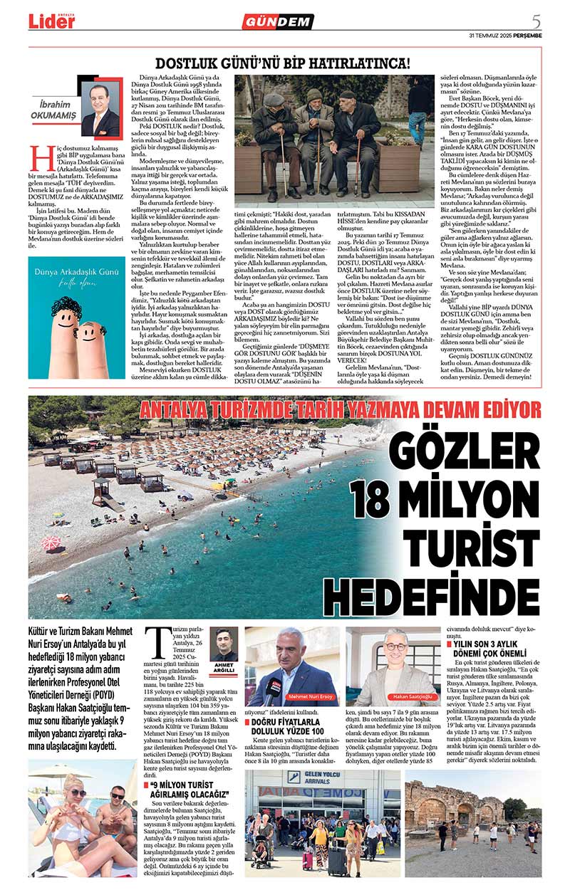 31 T E M M U Z 2025 L İ D E R G A Z E T E A N T A L Y A 5