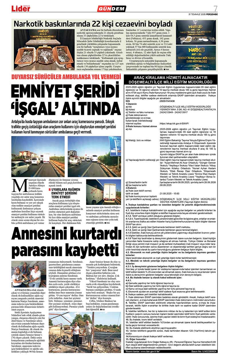 31 T E M M U Z 2025 L İ D E R G A Z E T E A N T A L Y A 7