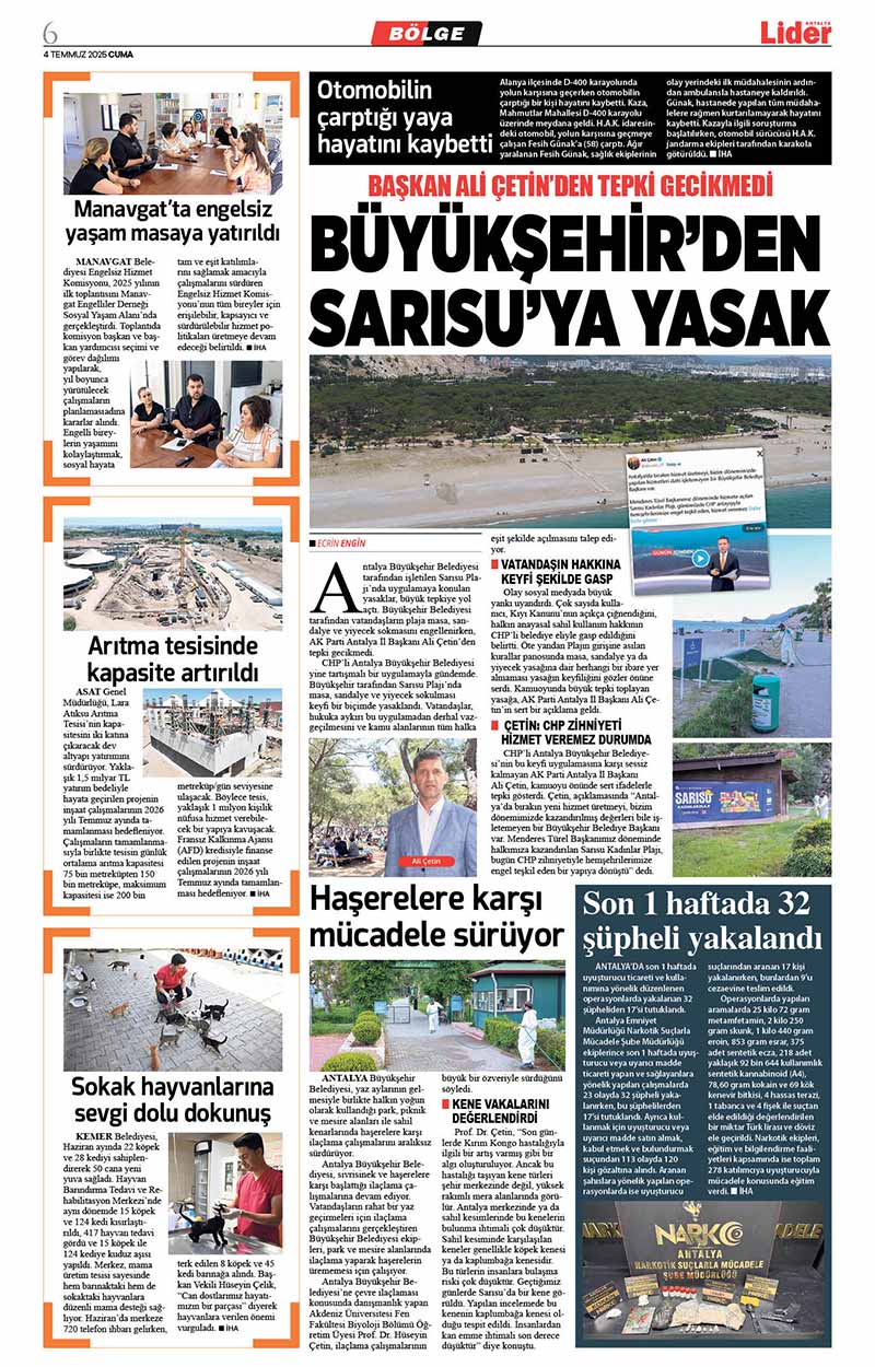 4 T E M M U Z 2025 L İ D E R G A Z E T E A N T A L Y A 6