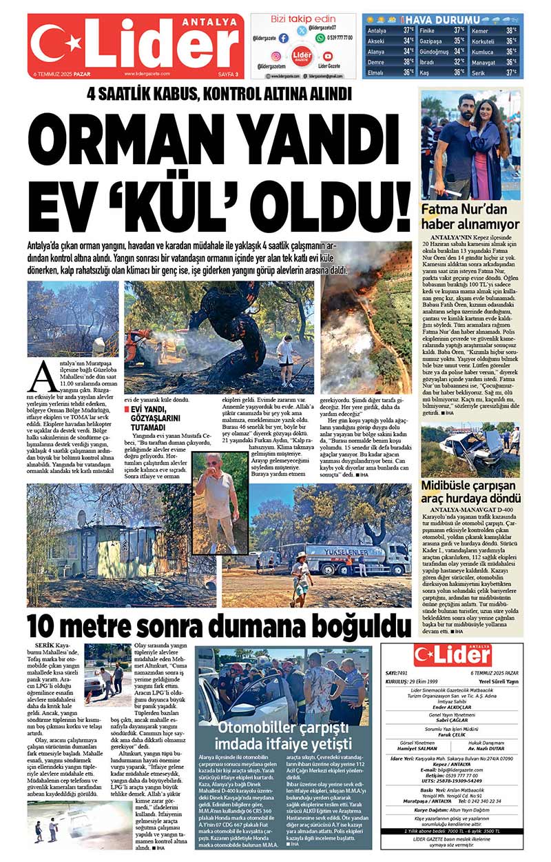 6 T E M M U Z 2025 L İ D E R G A Z E T E A N T A L Y A 3