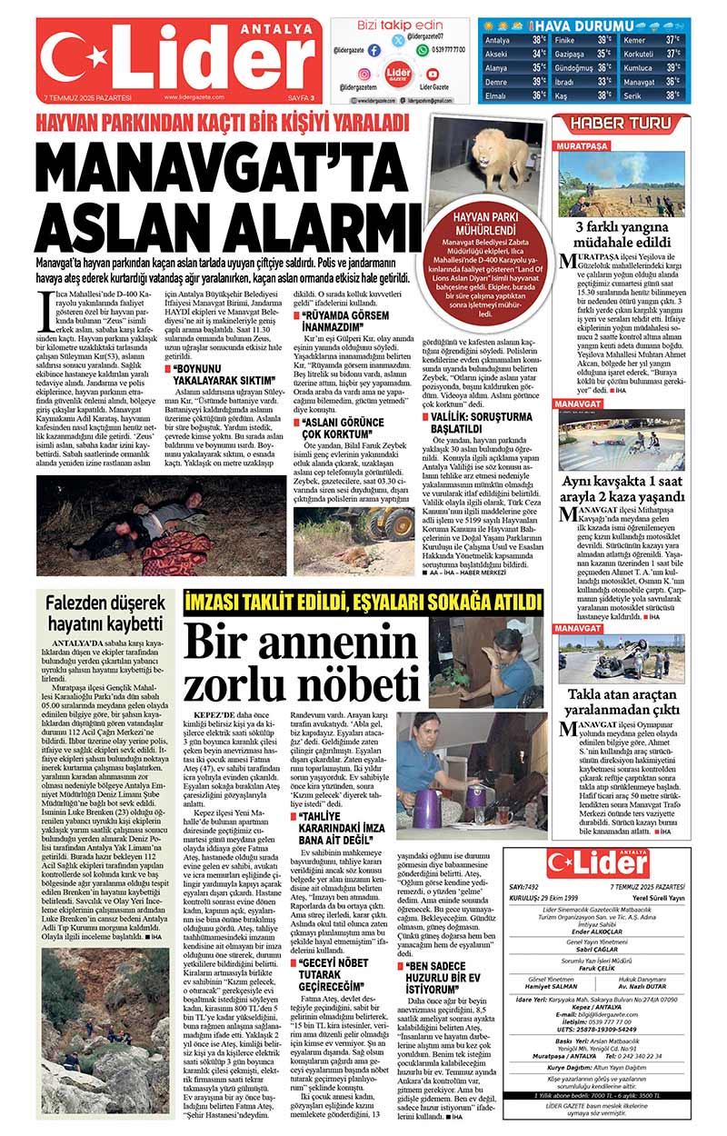 7 T E M M U Z 2025 L İ D E R G A Z E T E A N T A L Y A 3
