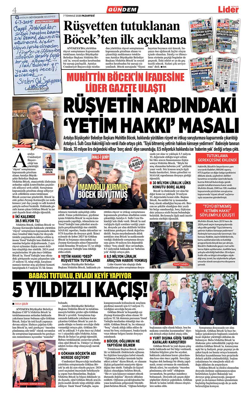 7 T E M M U Z 2025 L İ D E R G A Z E T E A N T A L Y A 4