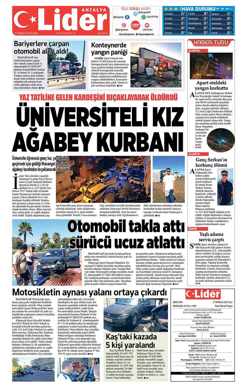 8 T E M M U Z 2025 L İ D E R G A Z E T E A N T A L Y A 3