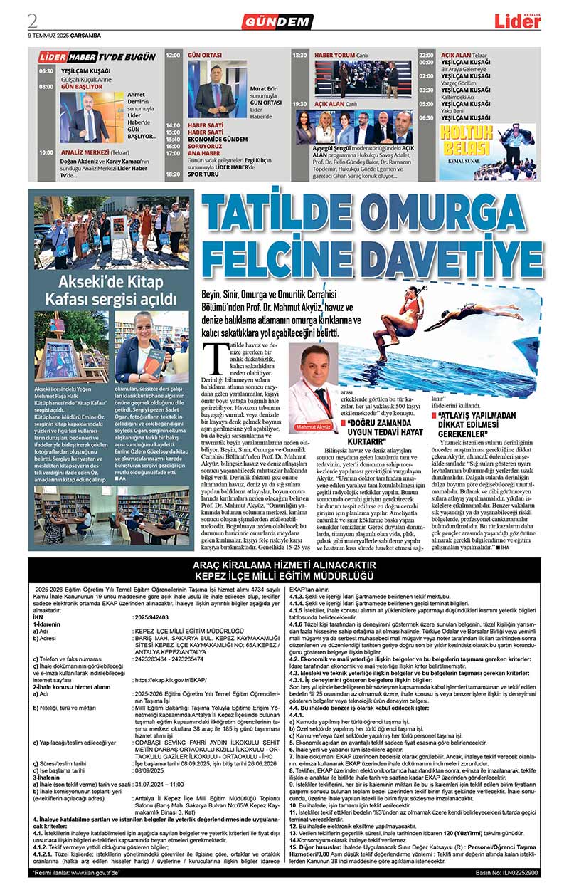 9 T E M M U Z 2025 L İ D E R G A Z E T E A N T A L Y A 2