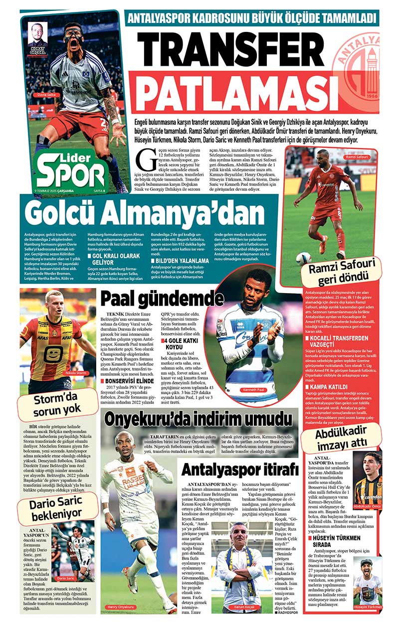 9 T E M M U Z 2025 L İ D E R G A Z E T E A N T A L Y A 8