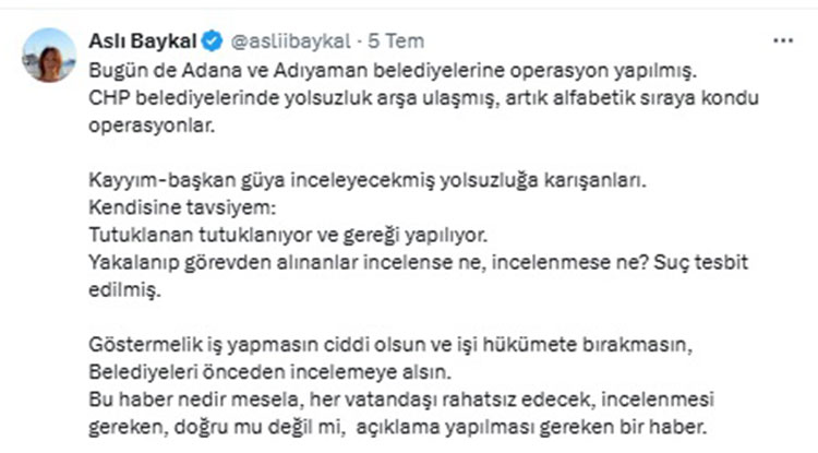 Aslı Baykal’dan Özel’e Tepki Göstermelik Iş Yapmasın