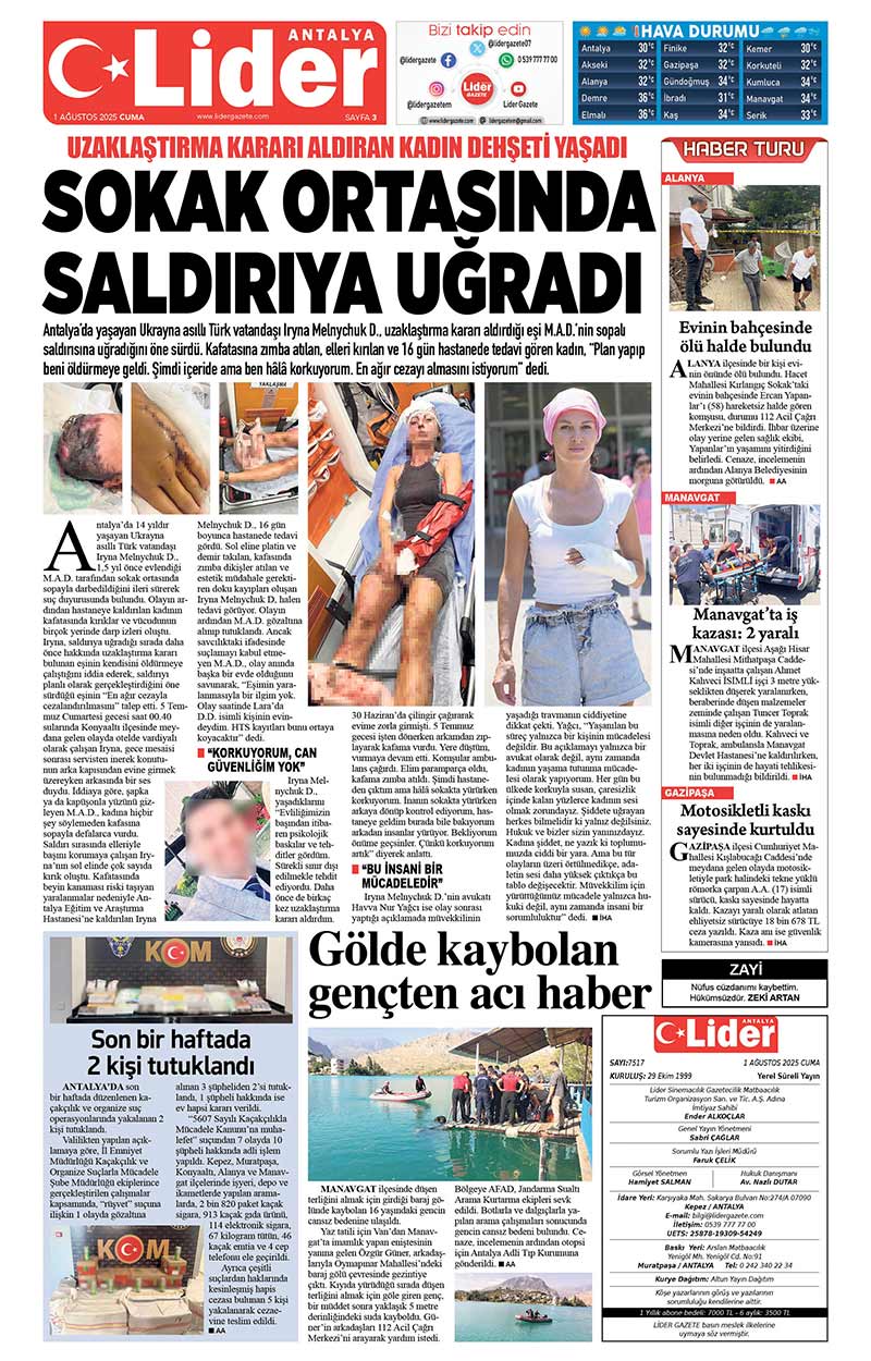 1 A Ğ U S T O S 2025 L İ D E R G A Z E T E A N T A L Y A 3