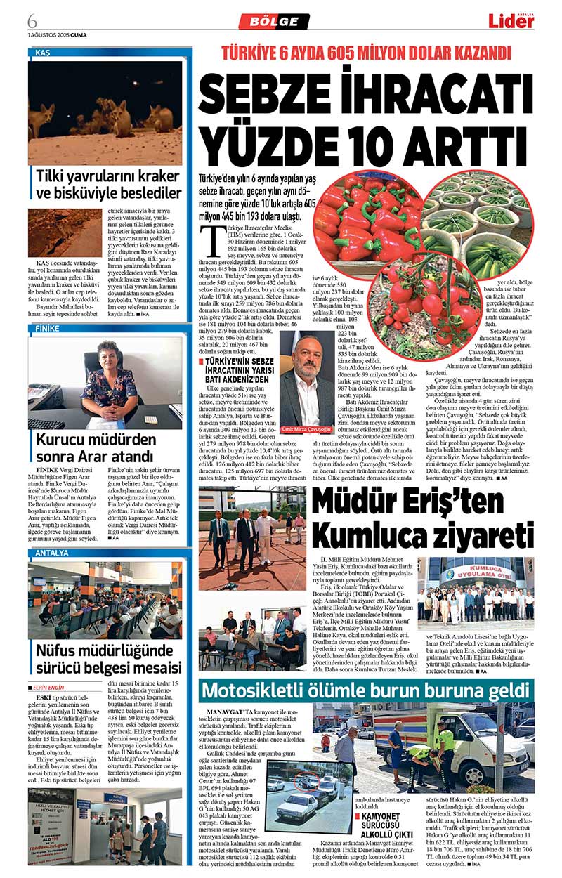 1 A Ğ U S T O S 2025 L İ D E R G A Z E T E A N T A L Y A 6