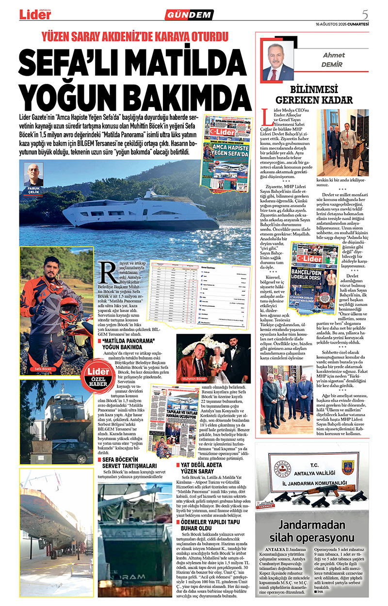 16 A Ğ U S T O S 2025 L İ D E R G A Z E T E A N T A L Y A 5