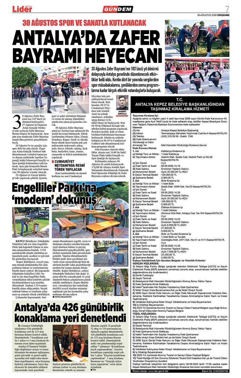 28 A Ğ U S T O S 2025 L İ D E R G A Z E T E A N T A L Y A 7
