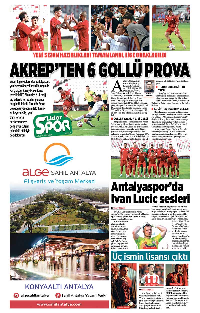 3 A Ğ U S T O S 2025 L İ D E R G A Z E T E A N T A L Y A 8