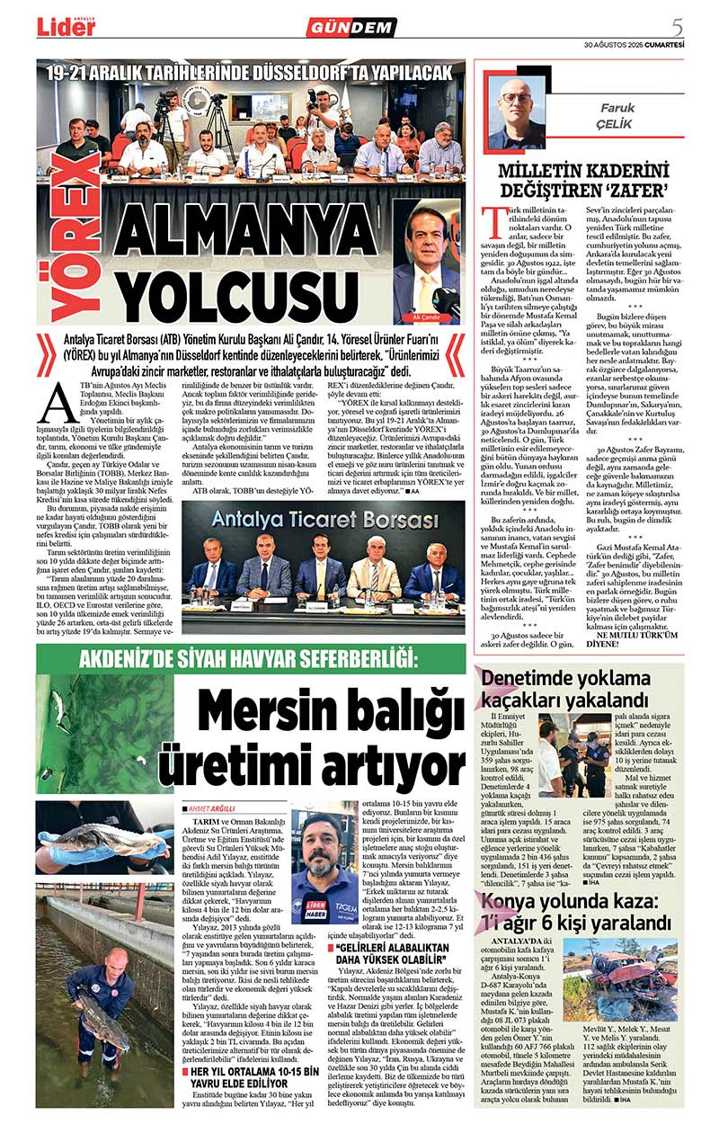 30 A Ğ U S T O S 2025 L İ D E R G A Z E T E A N T A L Y A 5