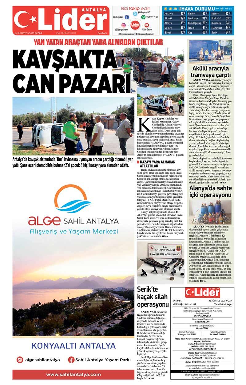 31 A Ğ U S T O S 2025 L İ D E R G A Z E T E A N T A L Y A 3