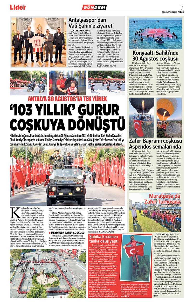 31 A Ğ U S T O S 2025 L İ D E R G A Z E T E A N T A L Y A 7