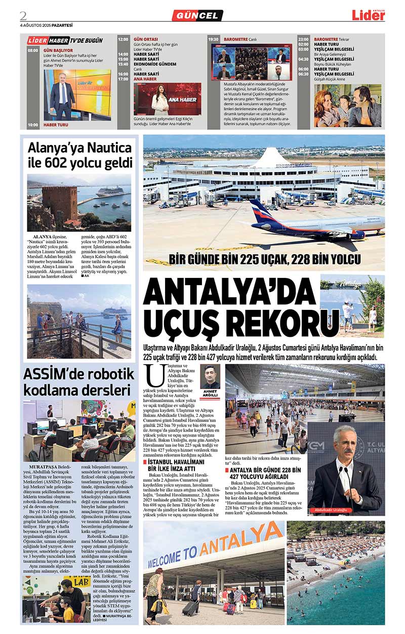 4 A Ğ U S T O S 2025 L İ D E R G A Z E T E A N T A L Y A 2