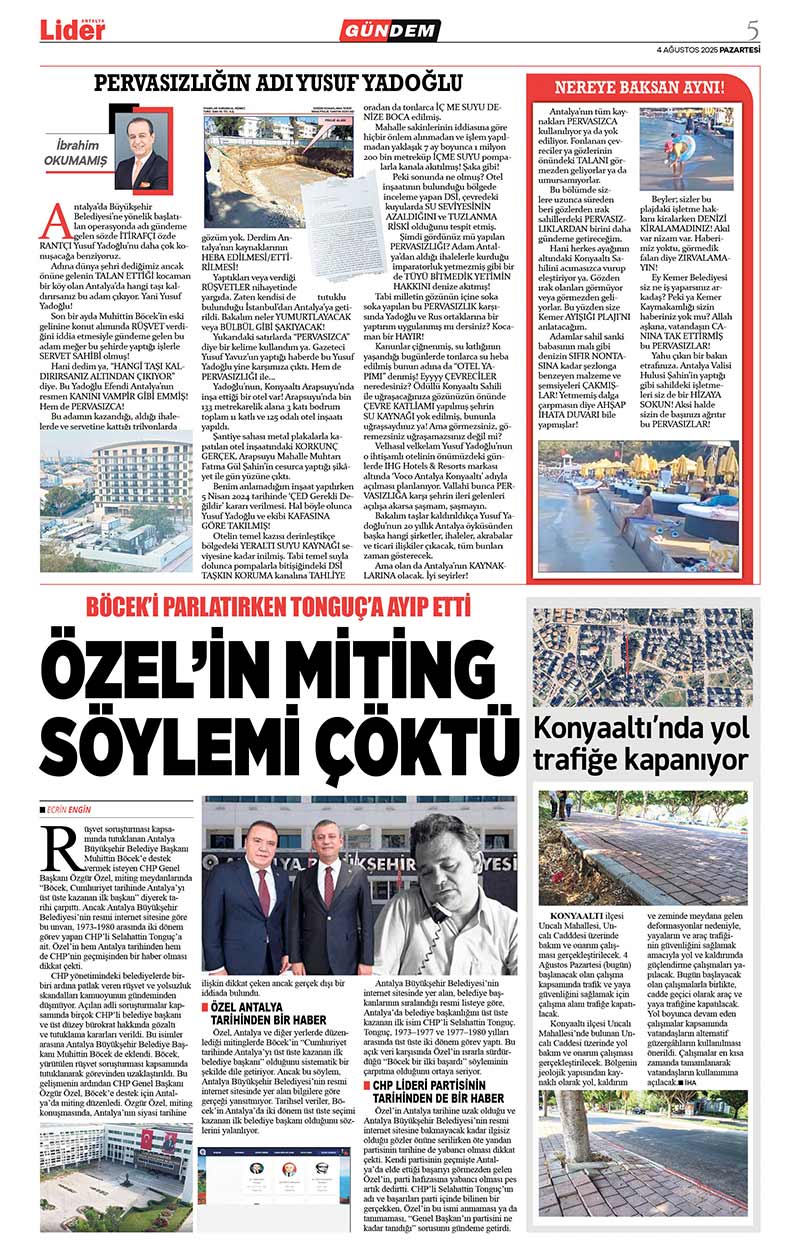 4 A Ğ U S T O S 2025 L İ D E R G A Z E T E A N T A L Y A 5