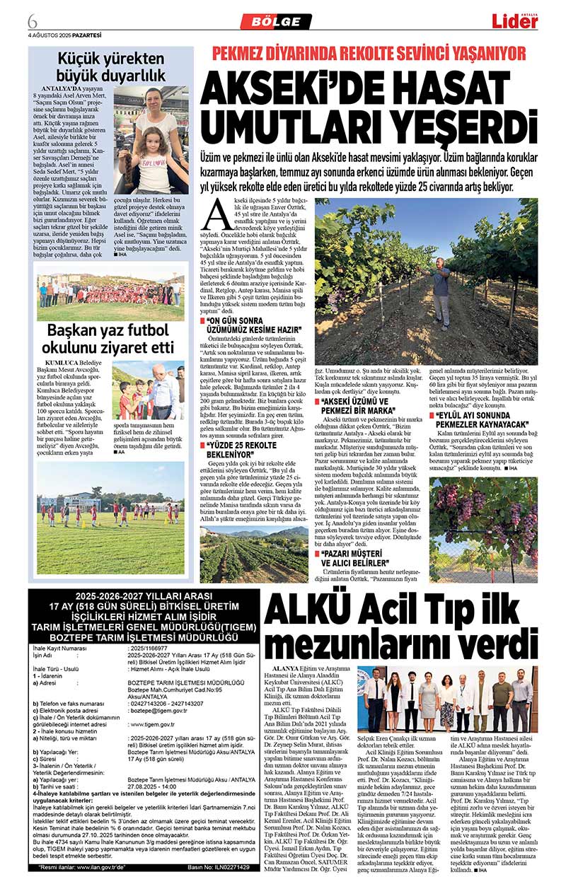 4 A Ğ U S T O S 2025 L İ D E R G A Z E T E A N T A L Y A 6