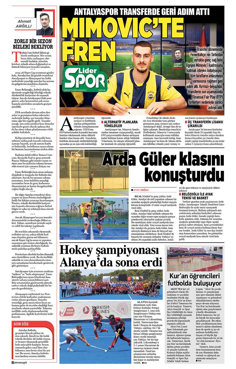 4 A Ğ U S T O S 2025 L İ D E R G A Z E T E A N T A L Y A 8