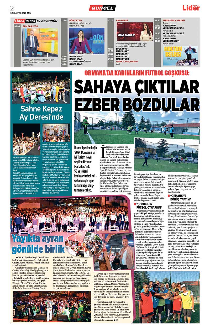 5 A Ğ U S T O S 2025 L İ D E R G A Z E T E A N T A L Y A 2