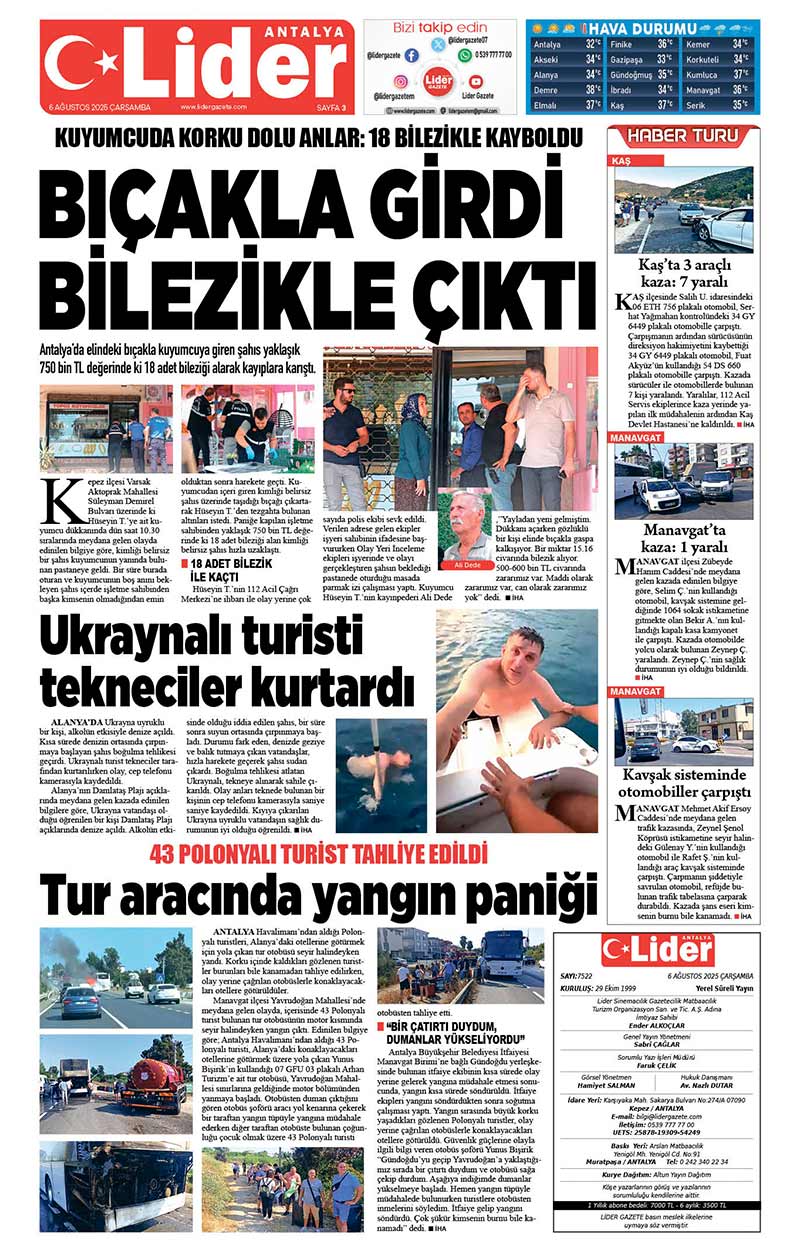 6 A Ğ U S T O S 2025 L İ D E R G A Z E T E A N T A L Y A 3