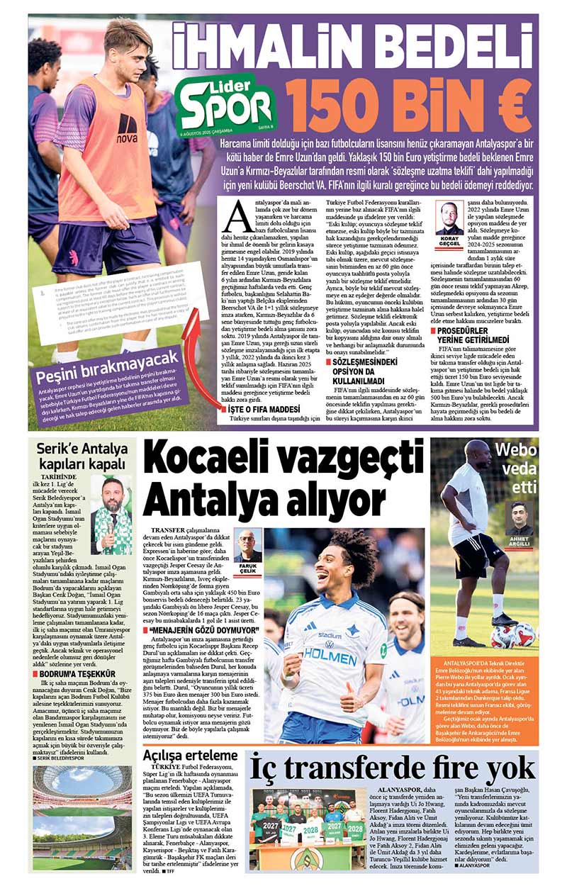 6 A Ğ U S T O S 2025 L İ D E R G A Z E T E A N T A L Y A 8