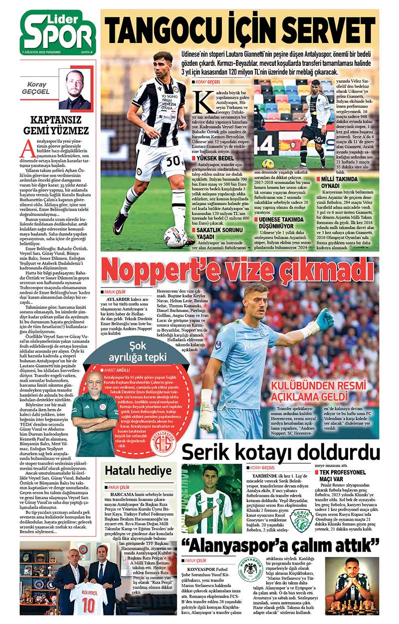 7 A Ğ U S T O S 2025 L İ D E R G A Z E T E A N T A L Y A 8