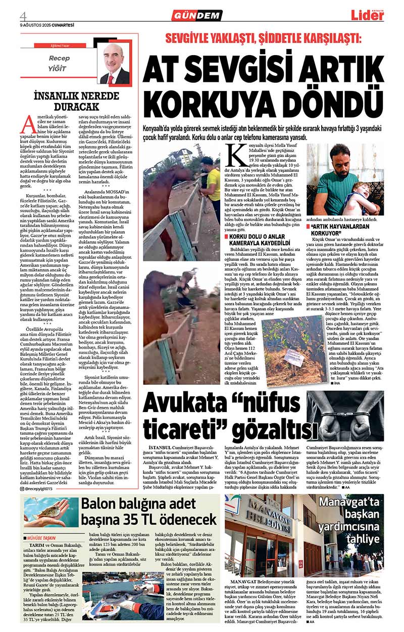 9 A Ğ U S T O S 2025 L İ D E R G A Z E T E A N T A L Y A 4