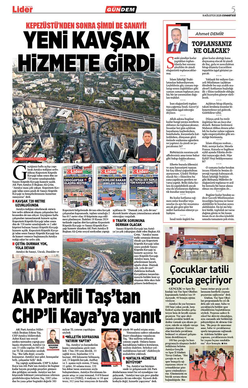 9 A Ğ U S T O S 2025 L İ D E R G A Z E T E A N T A L Y A 5