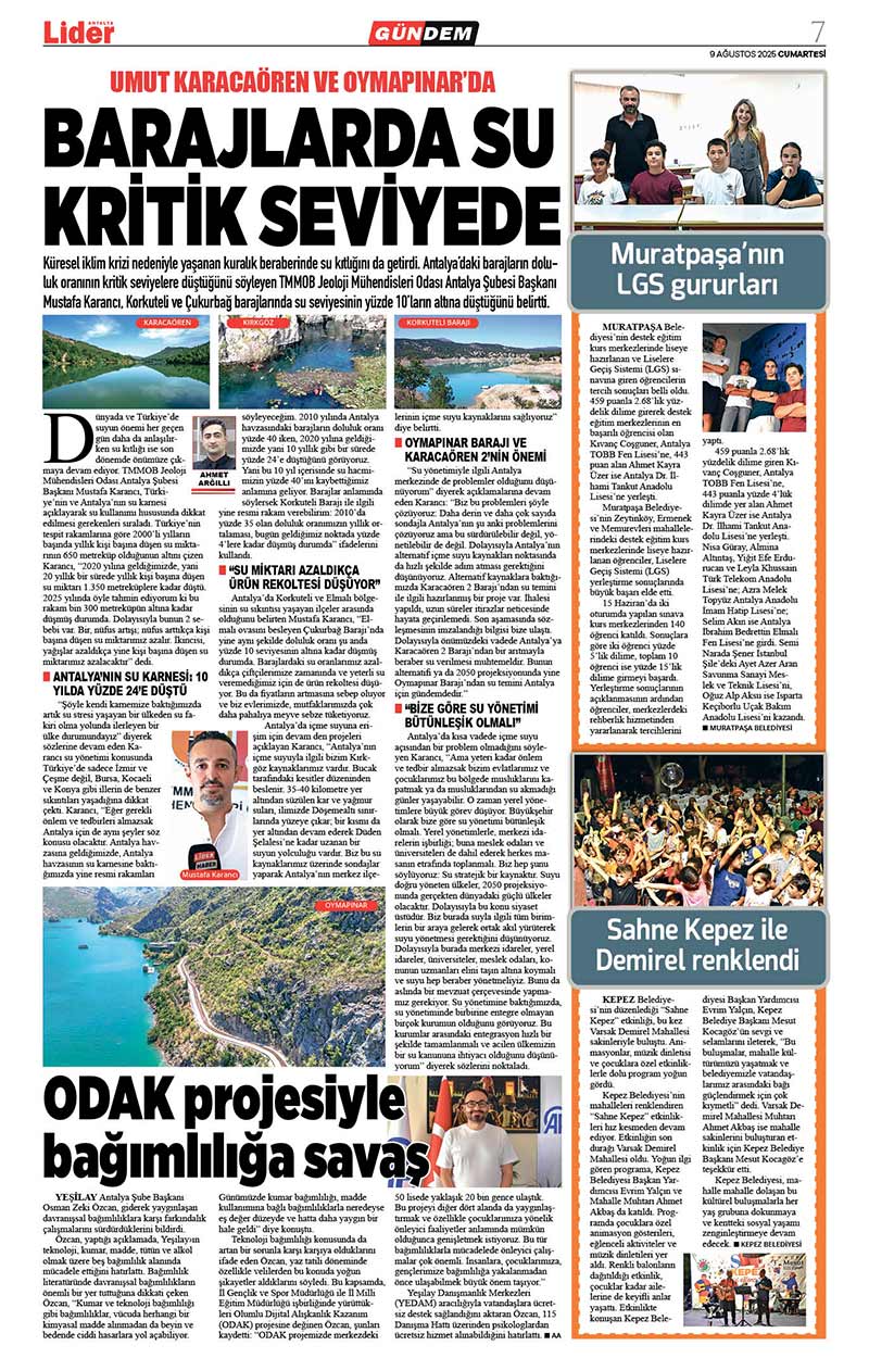 9 A Ğ U S T O S 2025 L İ D E R G A Z E T E A N T A L Y A 7