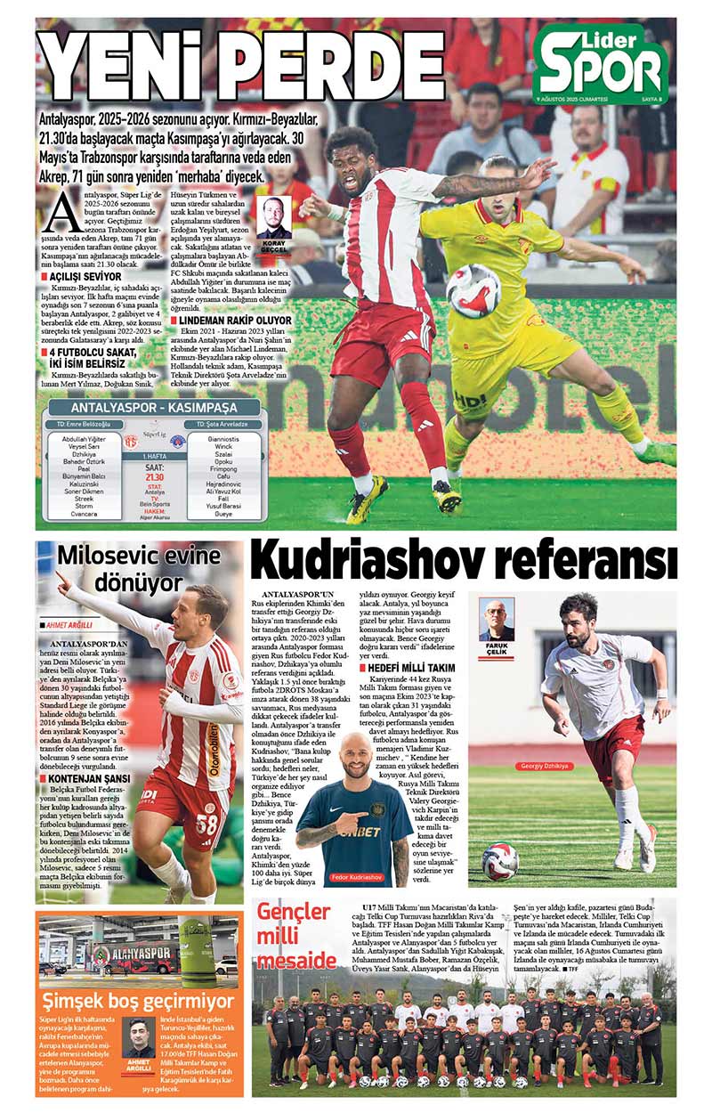 9 A Ğ U S T O S 2025 L İ D E R G A Z E T E A N T A L Y A 8