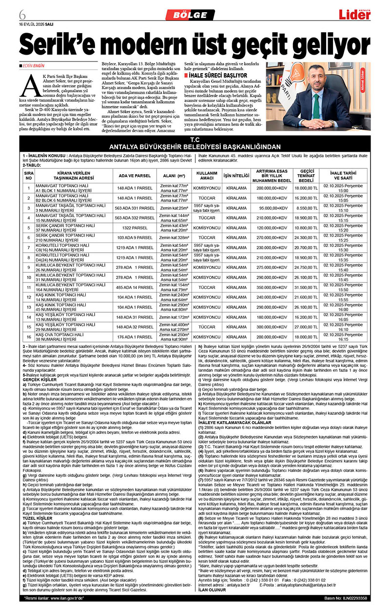 16 E Y L Ü L 2025 L İ D E R G A Z E T E A N T A L Y A 6