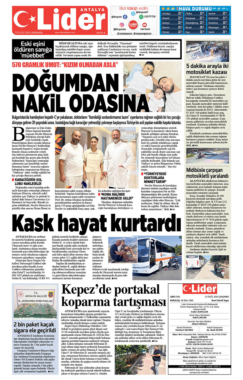 17 E Y L Ü L 2025 L İ D E R G A Z E T E A N T A L Y A 3