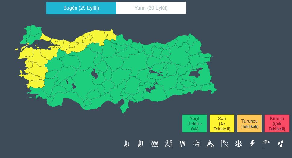 17 Kente Sarı Kodlu Uyarı