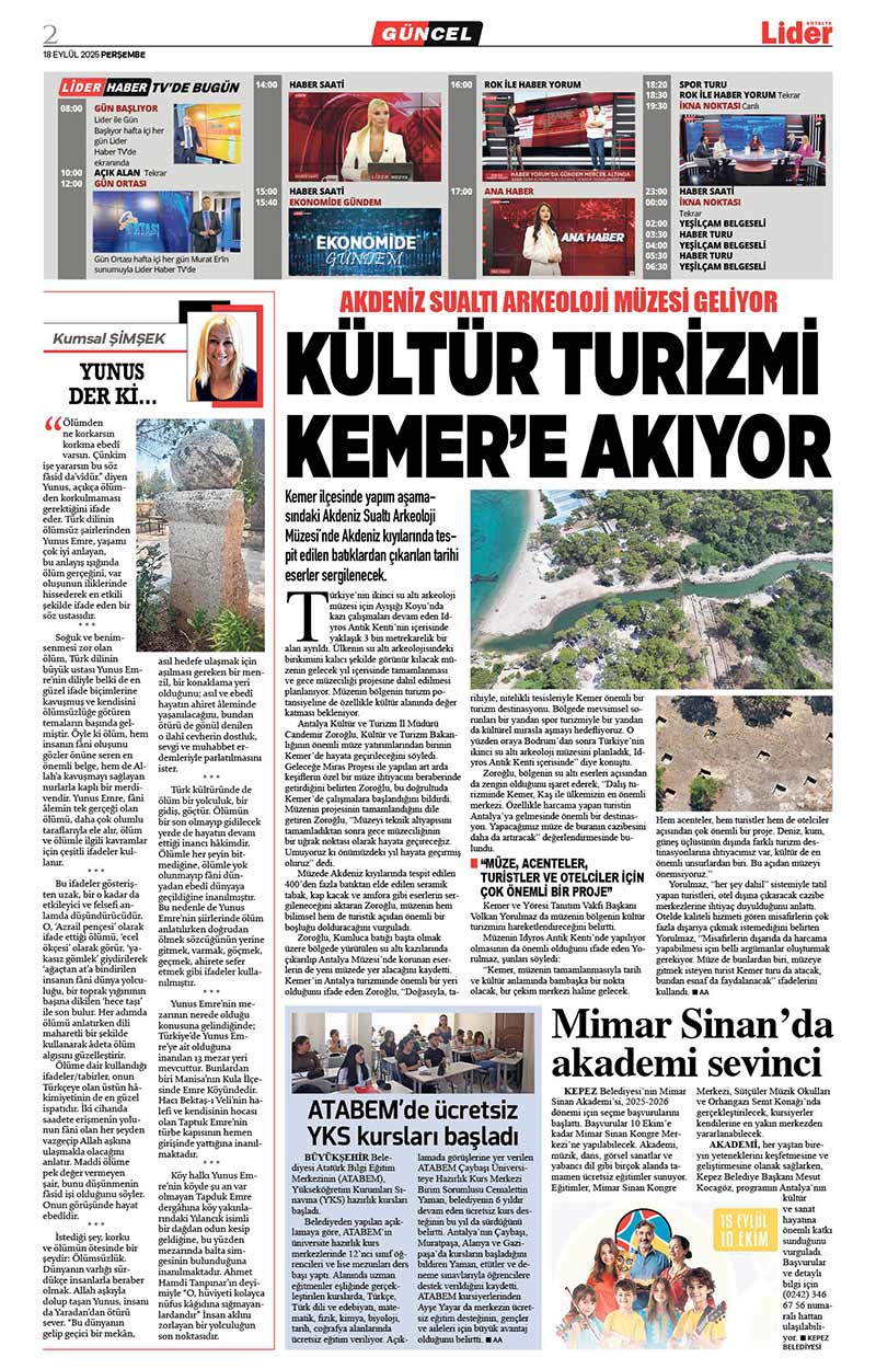 18 E Y L Ü L 2025 L İ D E R G A Z E T E A N T A L Y A 2