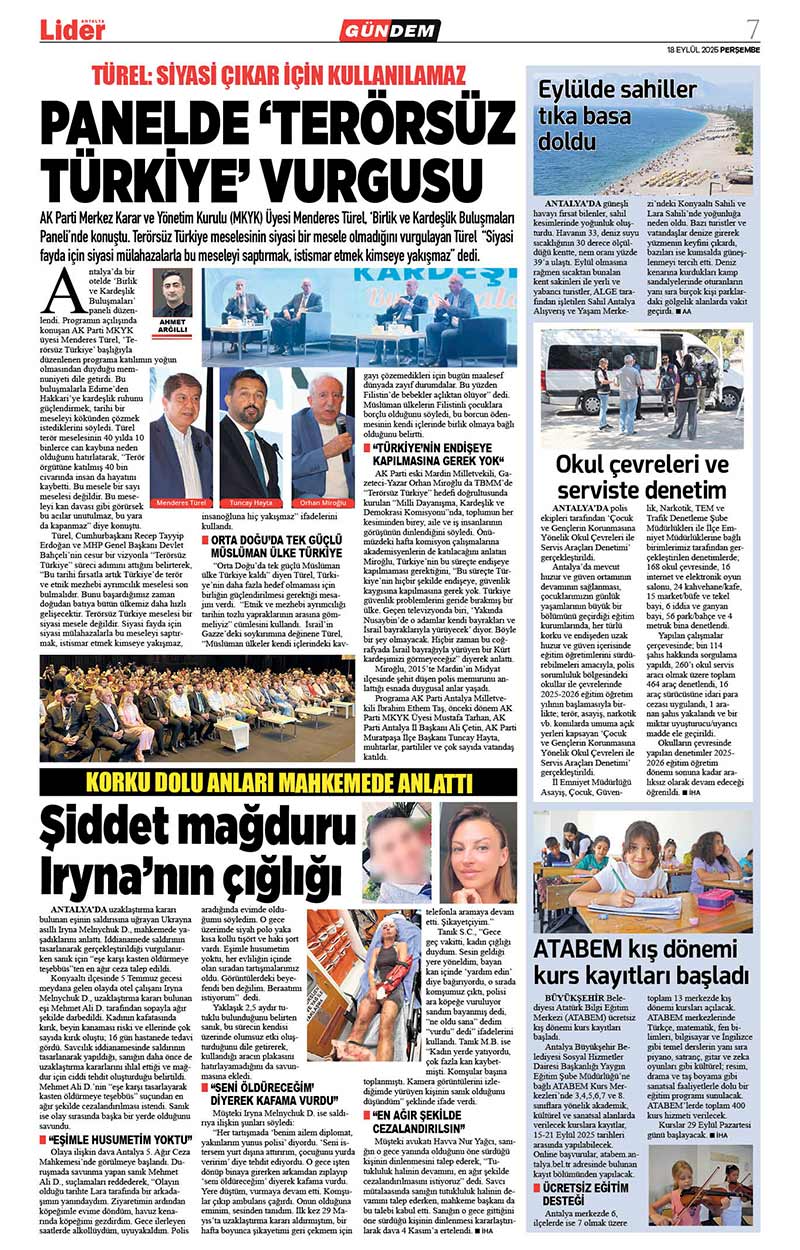 18 E Y L Ü L 2025 L İ D E R G A Z E T E A N T A L Y A 7