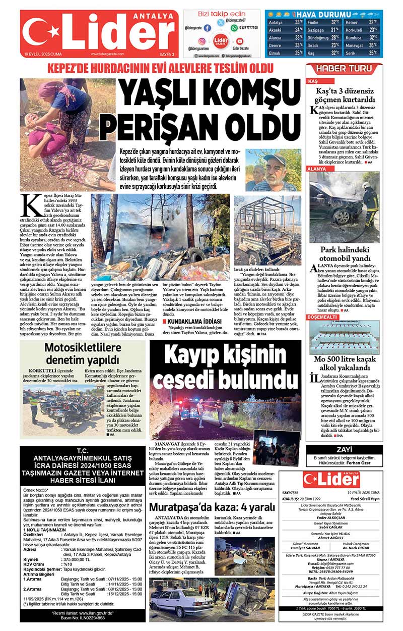 19 E Y L Ü L 2025 L İ D E R G A Z E T E A N T A L Y A 3