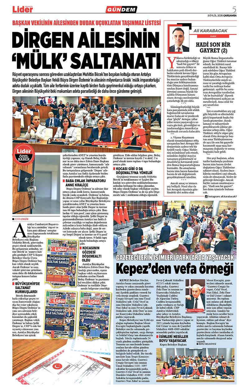 3 E Y L Ü L 2025 L İ D E R G A Z E T E A N T A L Y A 5