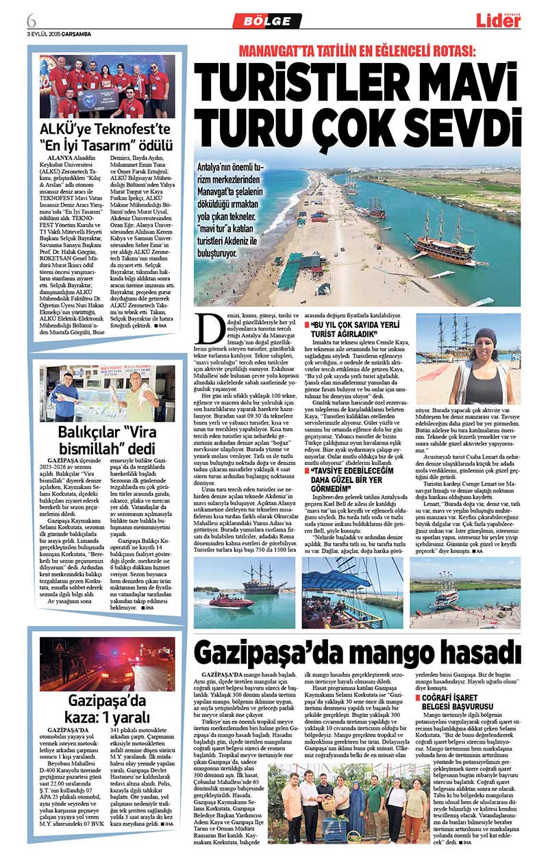 3 E Y L Ü L 2025 L İ D E R G A Z E T E A N T A L Y A 6