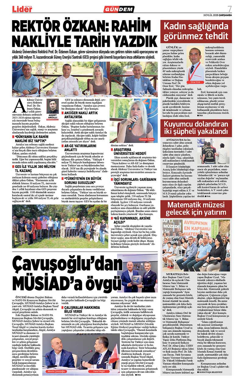 3 E Y L Ü L 2025 L İ D E R G A Z E T E A N T A L Y A 7