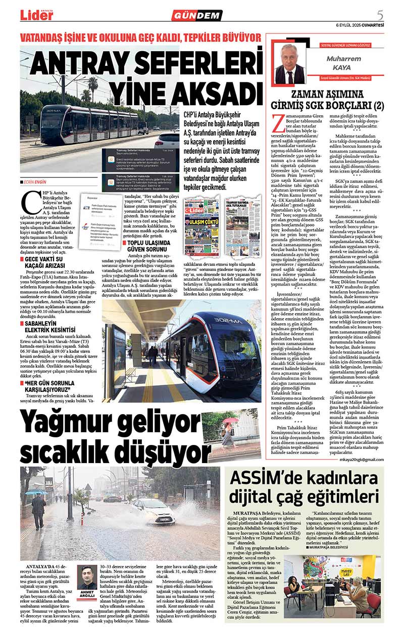 6 E Y L Ü L 2025 L İ D E R G A Z E T E A N T A L Y A 5
