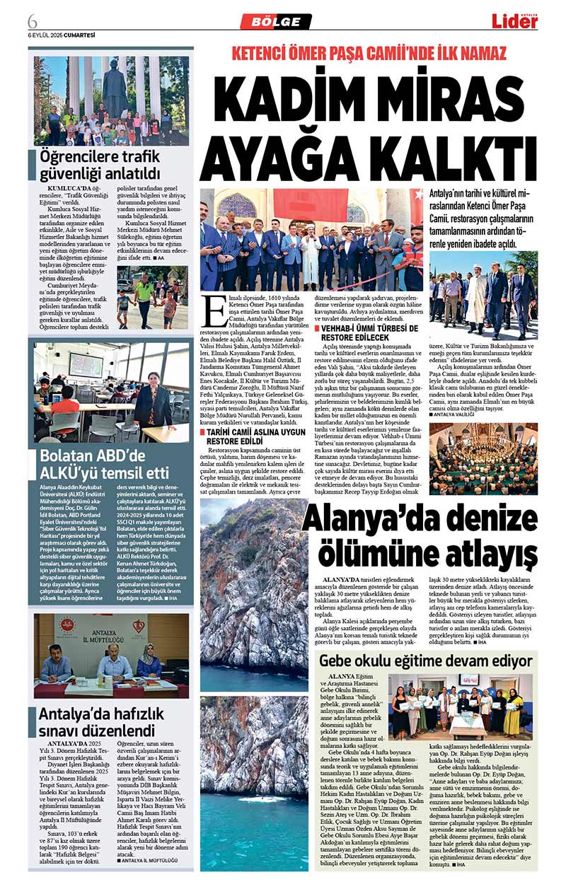 6 E Y L Ü L 2025 L İ D E R G A Z E T E A N T A L Y A 6