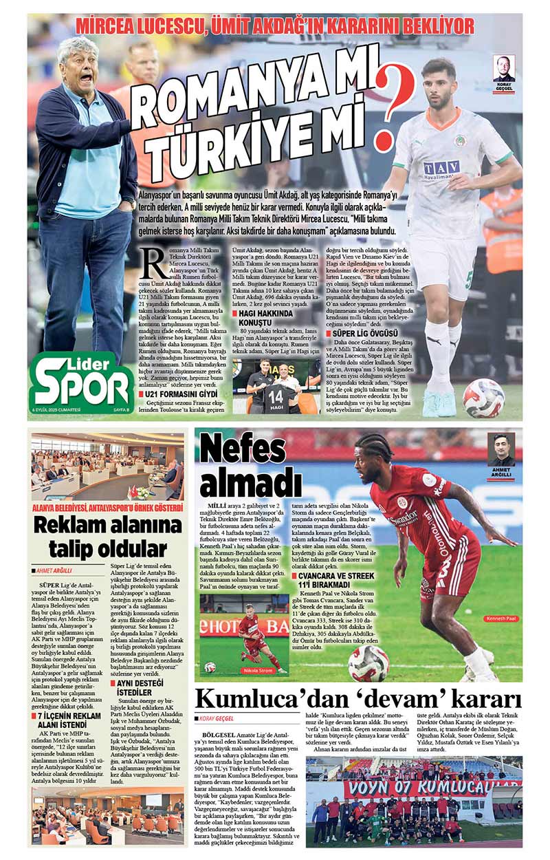 6 E Y L Ü L 2025 L İ D E R G A Z E T E A N T A L Y A 8