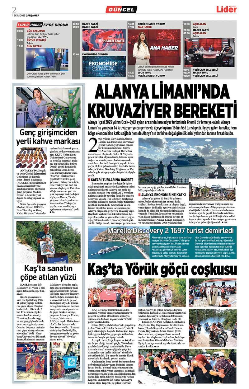 1 E K İ M 2025 L İ D E R G A Z E T E A N T A L Y A 2