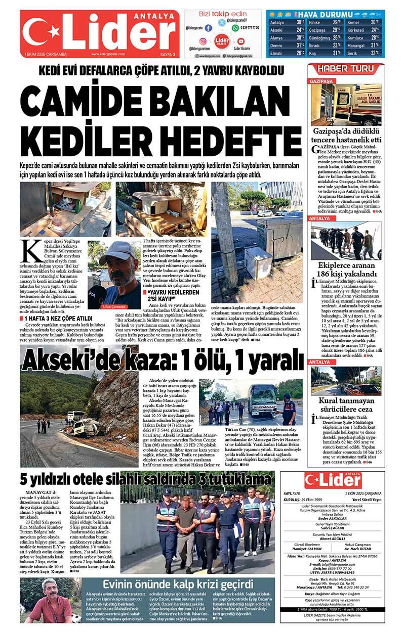 1 E K İ M 2025 L İ D E R G A Z E T E A N T A L Y A 3