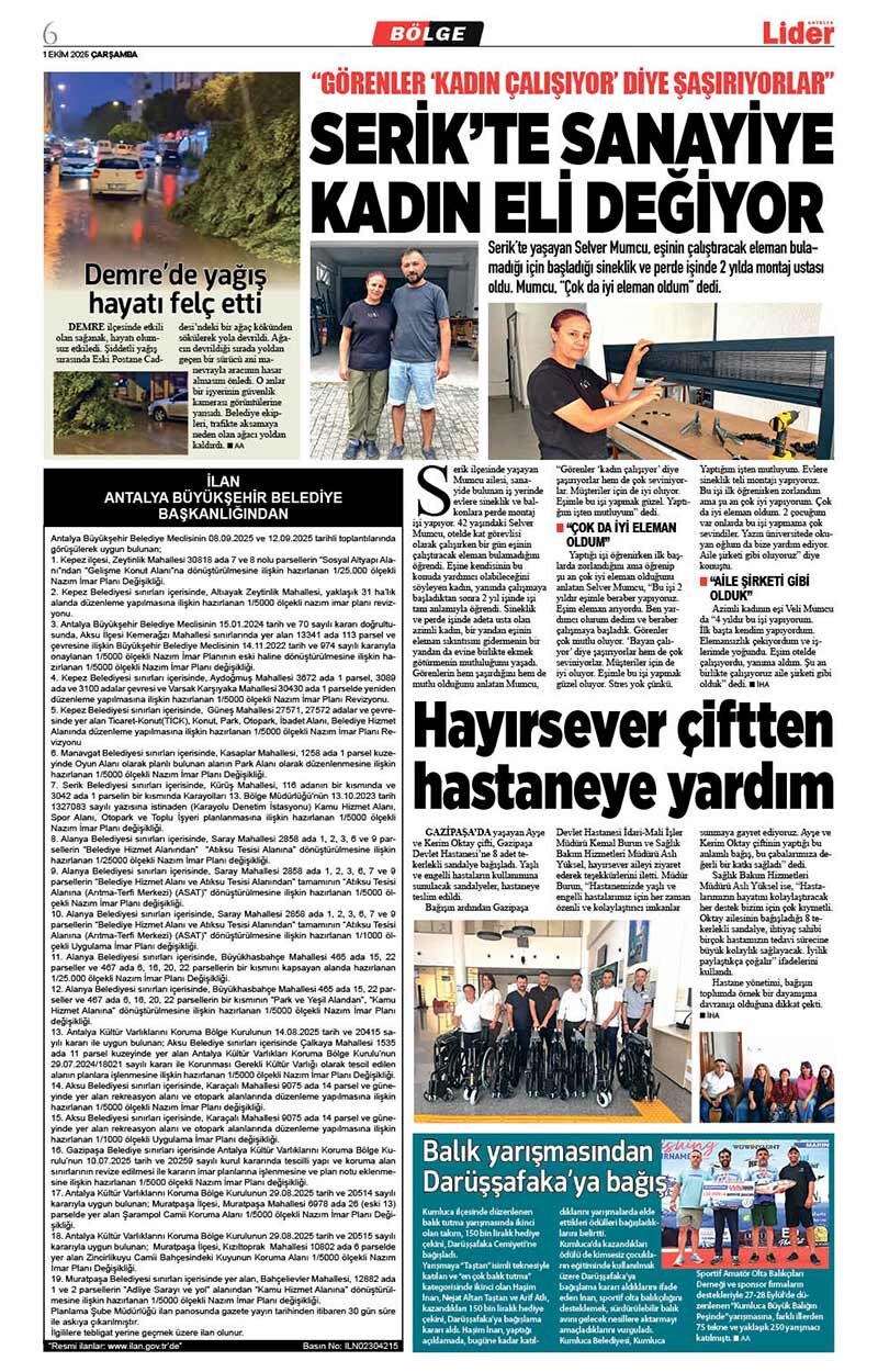 1 E K İ M 2025 L İ D E R G A Z E T E A N T A L Y A 6